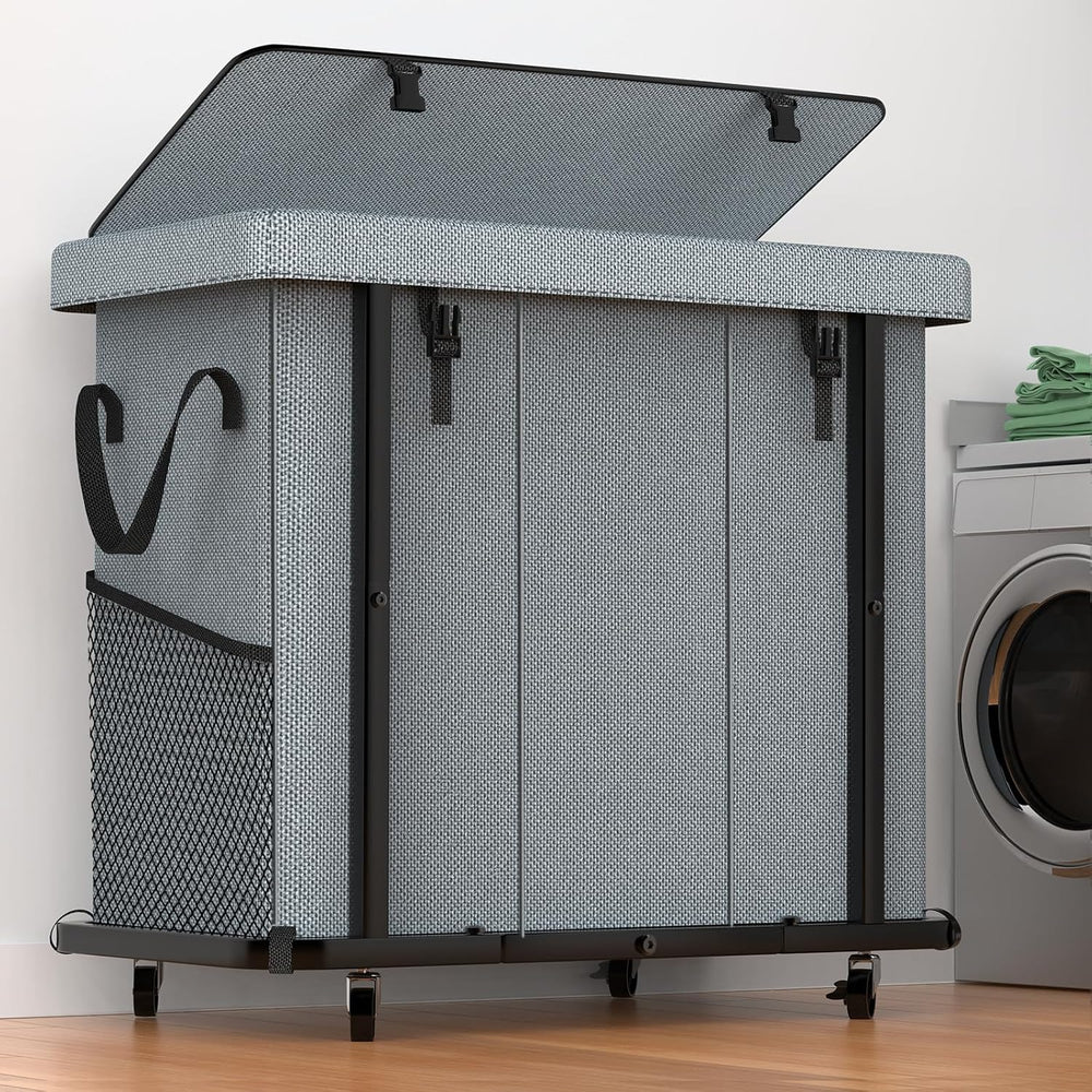 Laundry Basket with Lid,230L Rolling Laundry Hamper with Wheels,Grey