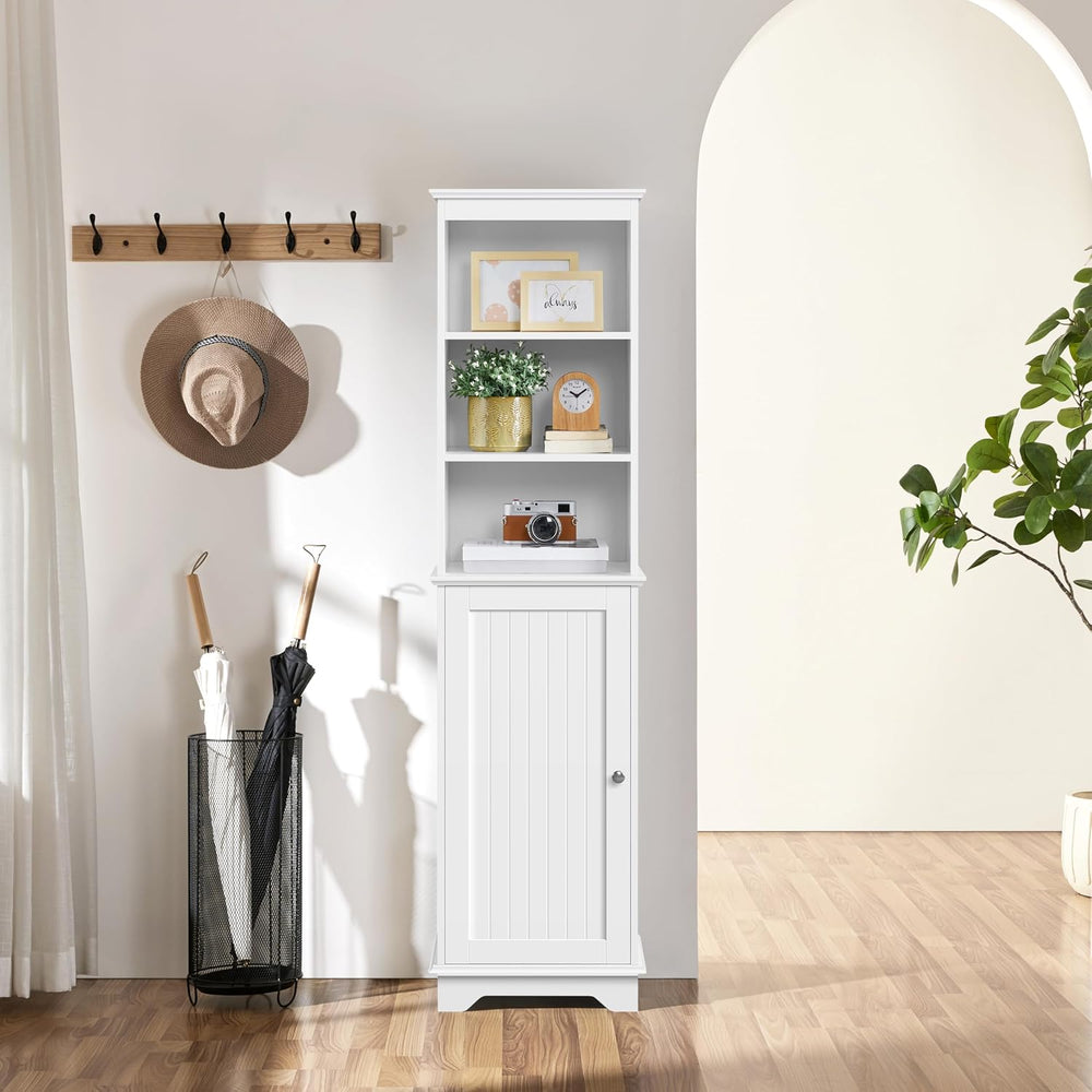 Yaheetech Tall Narrow Bathroom Storage Cabinet with Door and Shelves, White