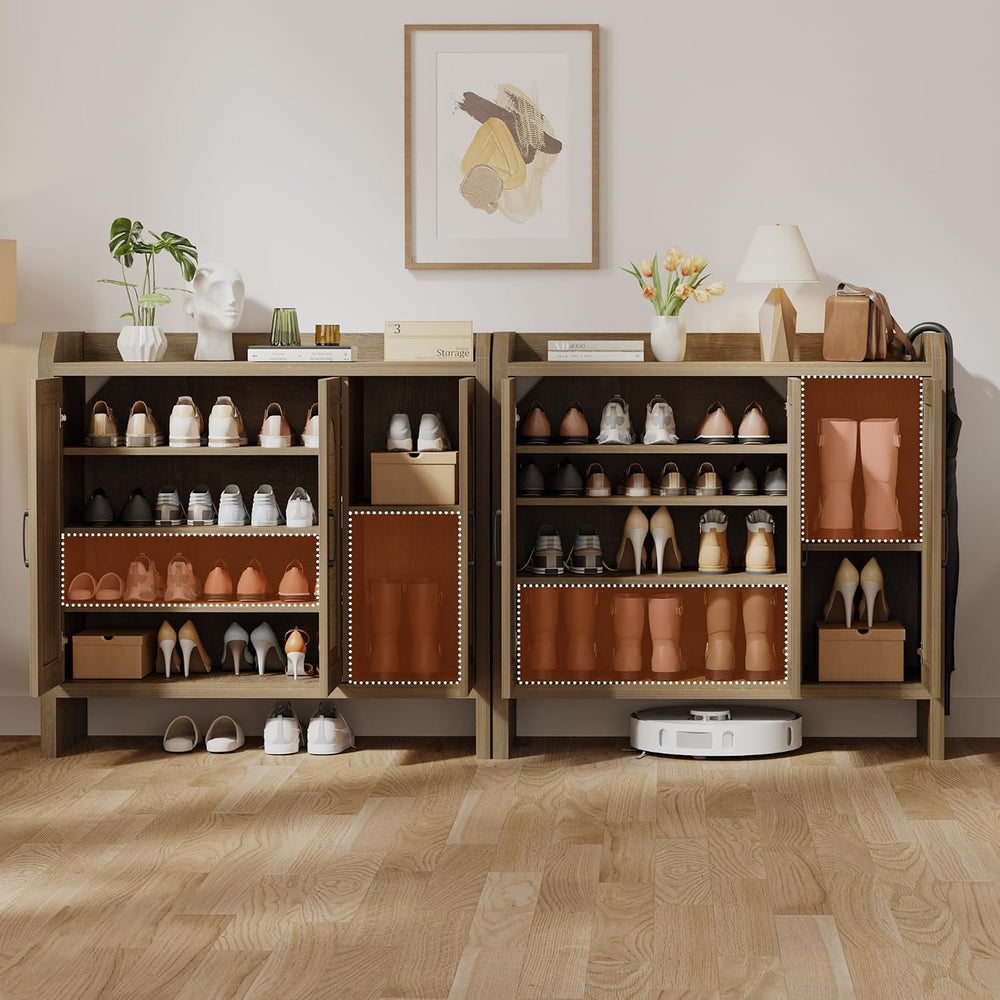 Mericonia Rattan Shoe Storage Cabinet, Farmhouse Shoe Cabinets Storage for En...