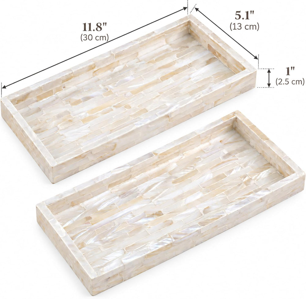 PEMAR Set of 2 Mother of Pearl Bathroom Tray for Counter, 11" Wooden Van...