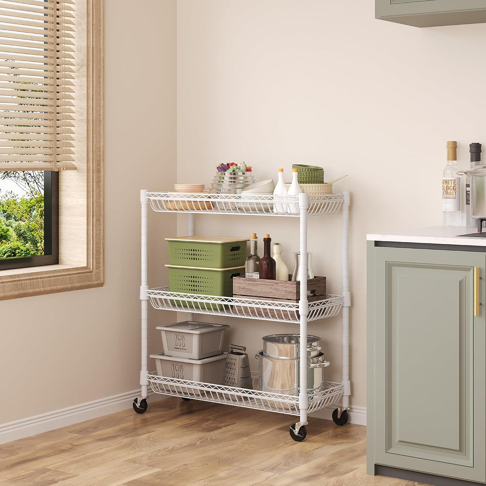 3-Tier Rolling Storage Shelves with Wire Baskets,30 x 13.5 x 30in