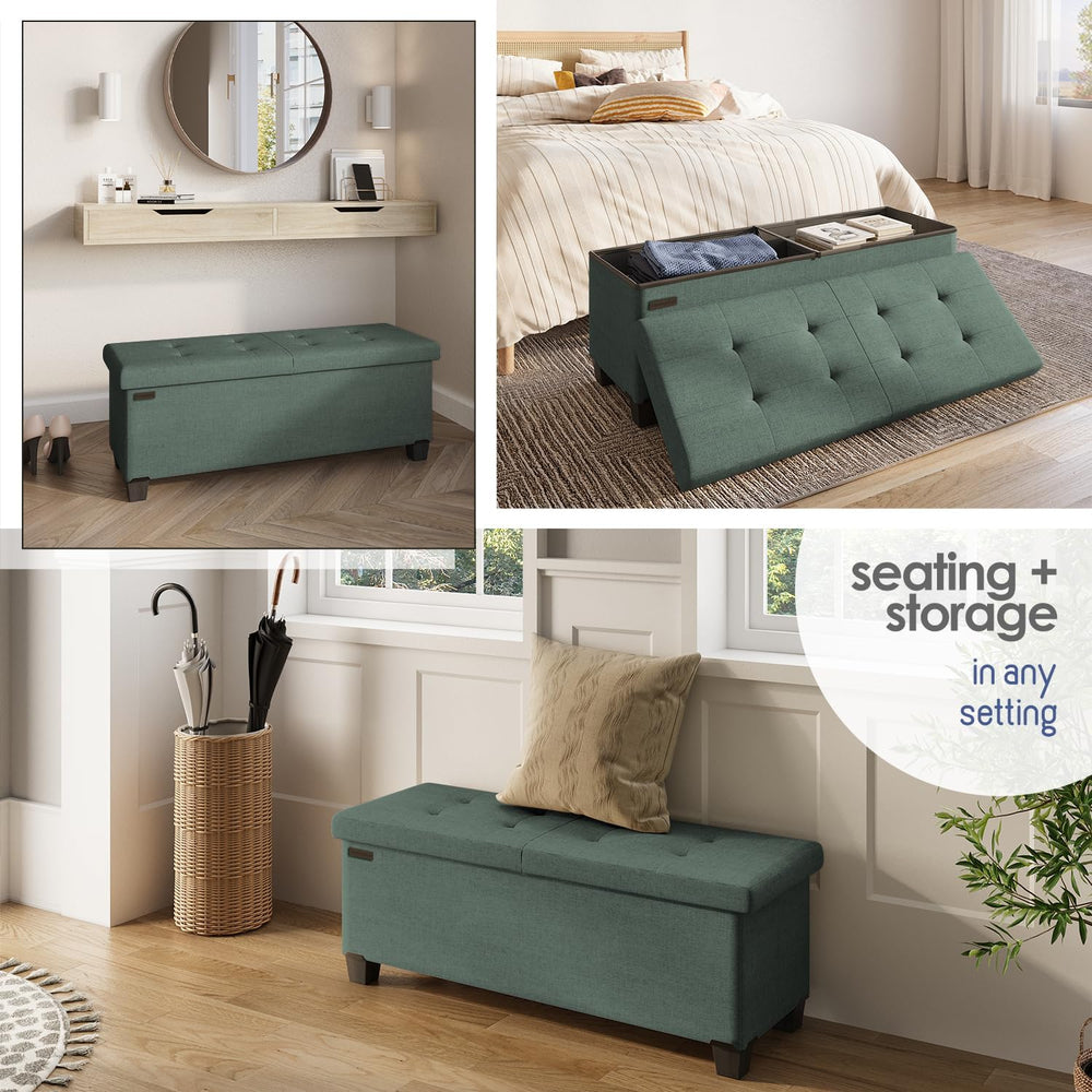 Storage Ottoman Bench with Bins, 43-in Storage Bench for Bedroom End of Bed, ...