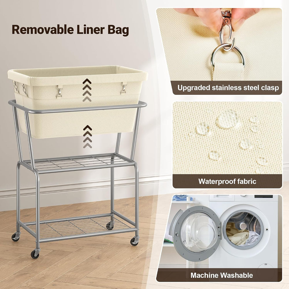 ELYKEN Rolling Laundry Hamper with Wheels, Removable Bag, Laundry Cart
