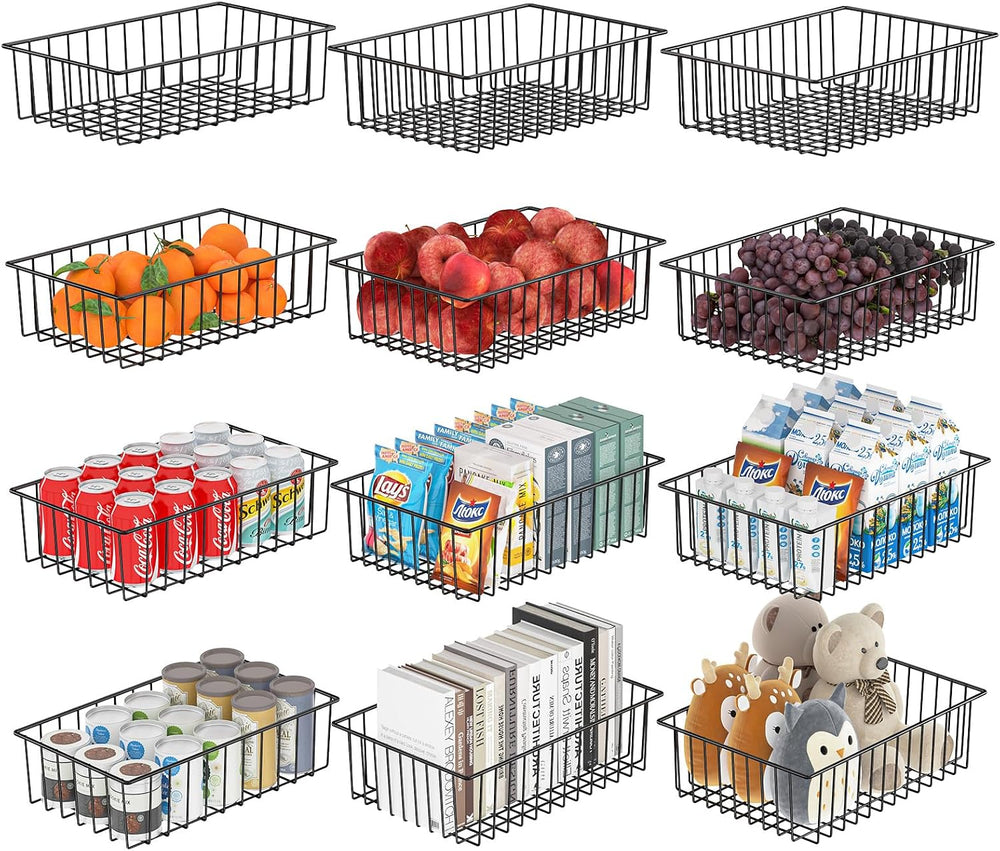 Simple Trending 12 Pack Extra Large Wire Storage Baskets, Black