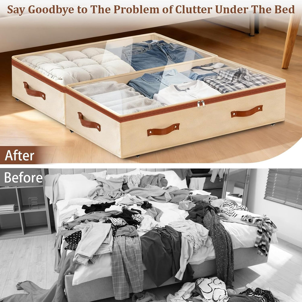 Dolicer 2 Pack Under Bed Storage with Wheels, 6in-10in Height Adjustable Unde...