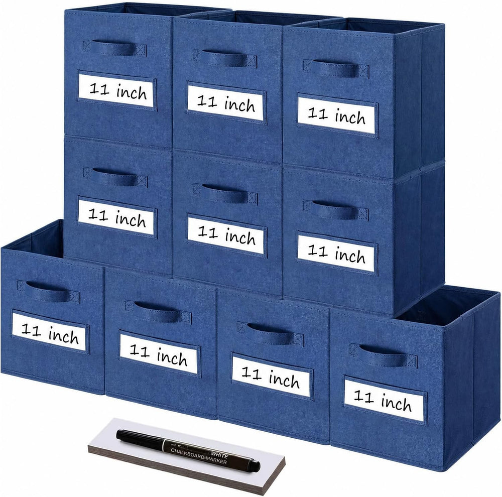 Storage Bins,11" Cube Storage Bin with Labels,10pcs,Navy Blue