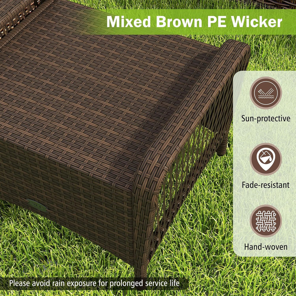 RELAX4LIFE 2-Piece Wicker Outdoor Ottoman - Rattan Footstools w/Removable Cus...