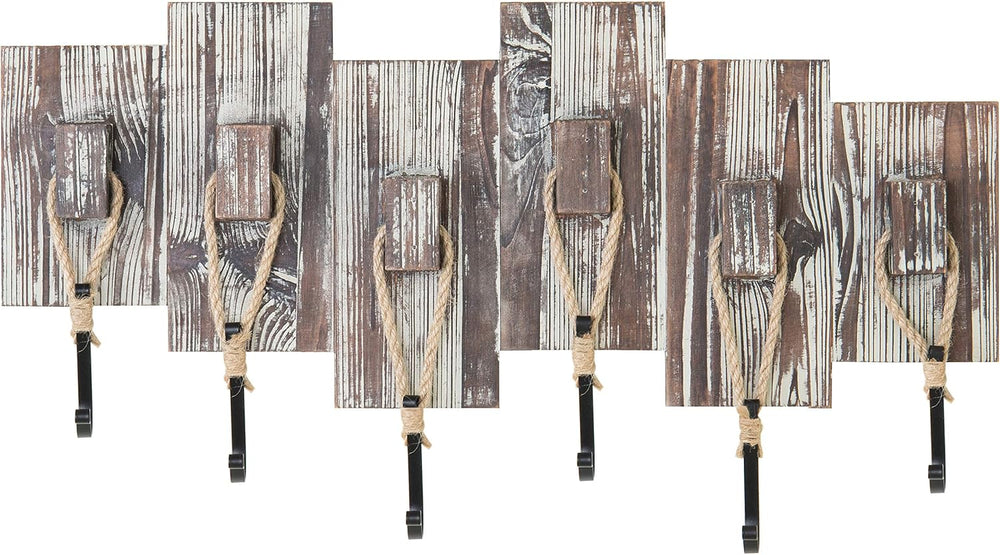 MyGift Rustic Wall Mounted Hat & Coat Rack, Rope Hooks, 6 Hook Storage