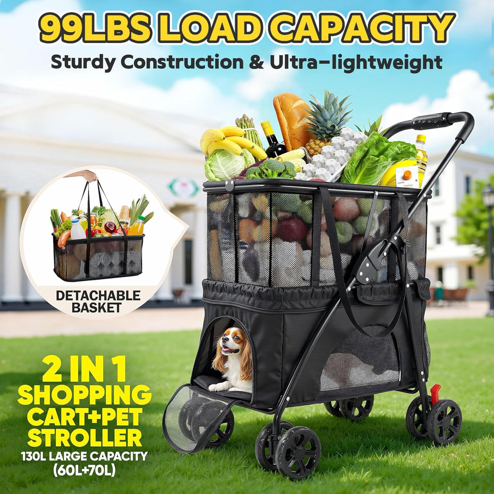 Folding Shopping Cart & Pet Stroller 99 LB, 130L Large Grocery Cart