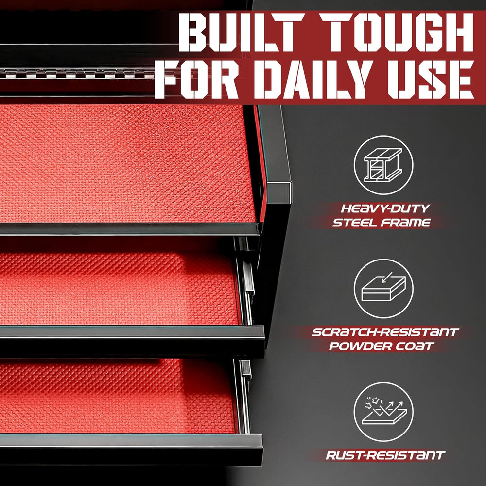 Mini Toolbox with 2 Drawers and Top Storage, Durable Tool Box Steel Construct...
