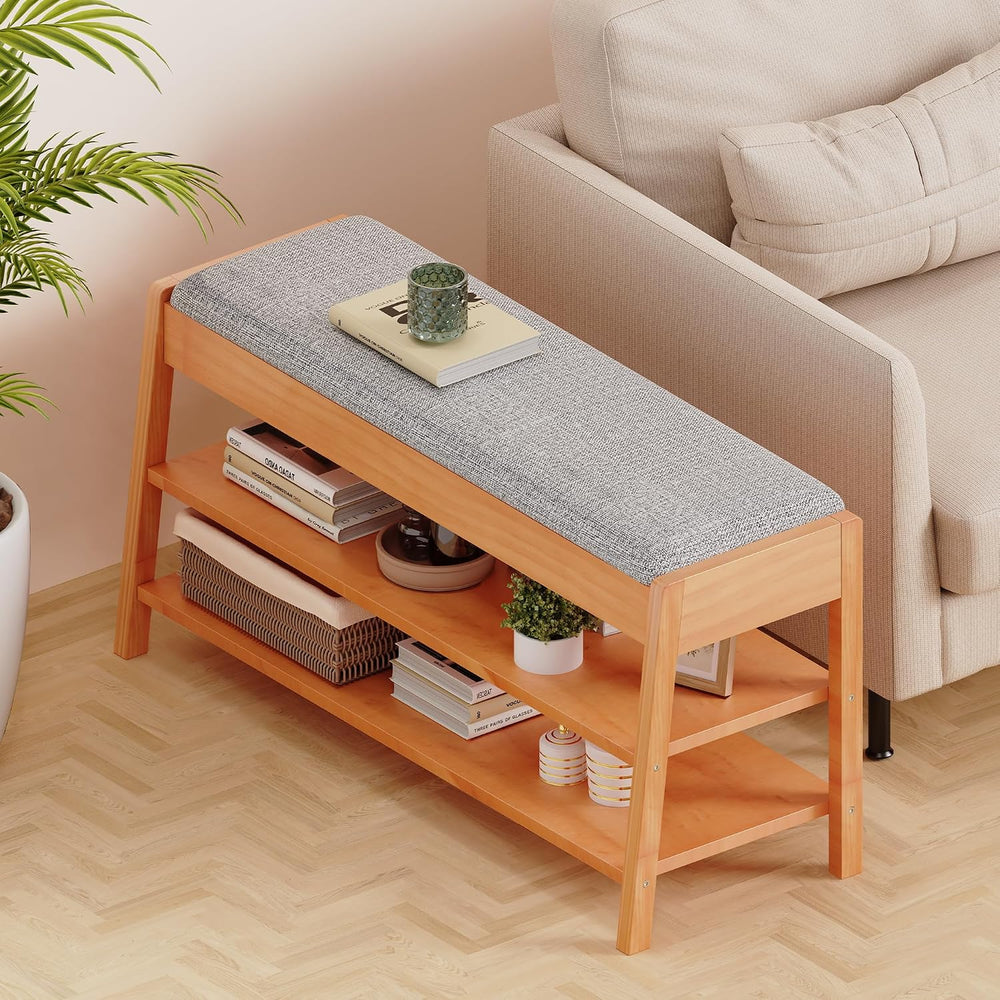 PARTPHONER Shoe Rack Bench with Storage, 2-Tier Solid Wood Entryway Bench wit...