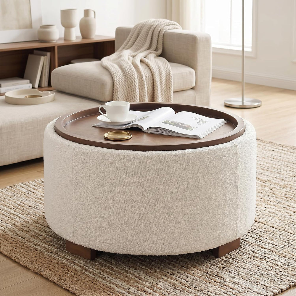 Zihanhome 30 Inch Round Storage Ottoman, Ottoman Coffee Table with Lift Off L...
