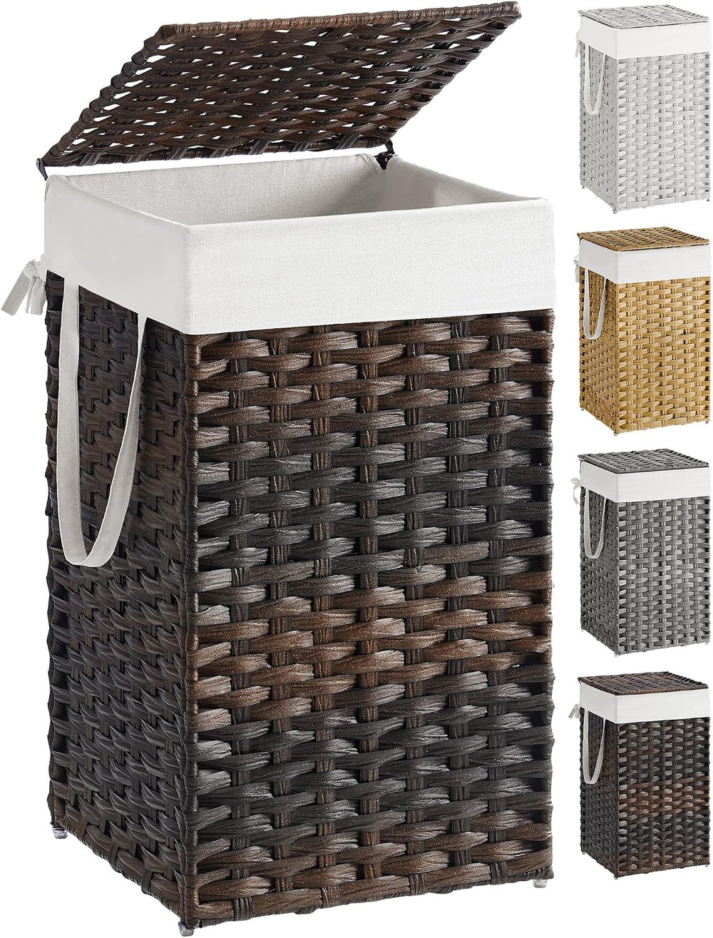 SONGMICS Laundry Hamper with Lid, 17.2 Gallon (65 L) Synthetic Rattan Clothes...