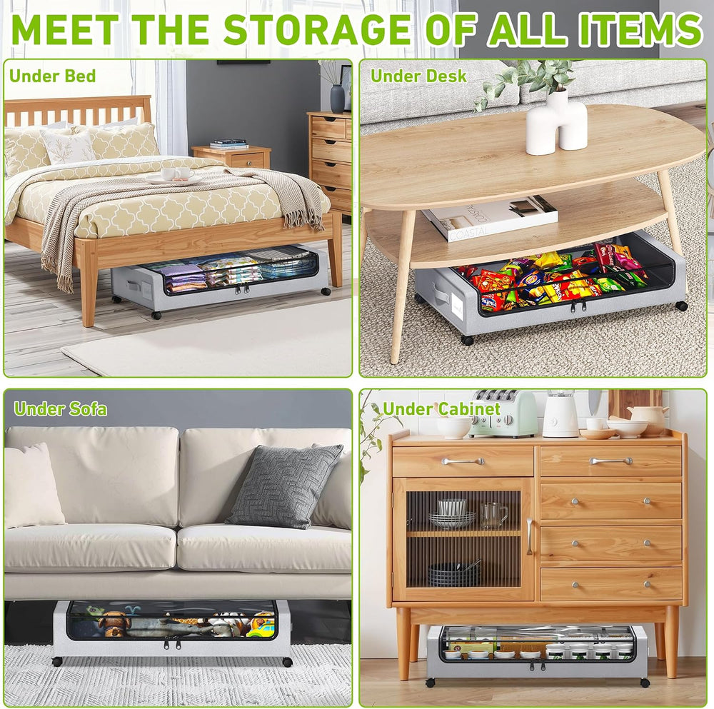 Under Bed Storage with Wheels, 2 Pack Under bed Storage Containers with Clear...