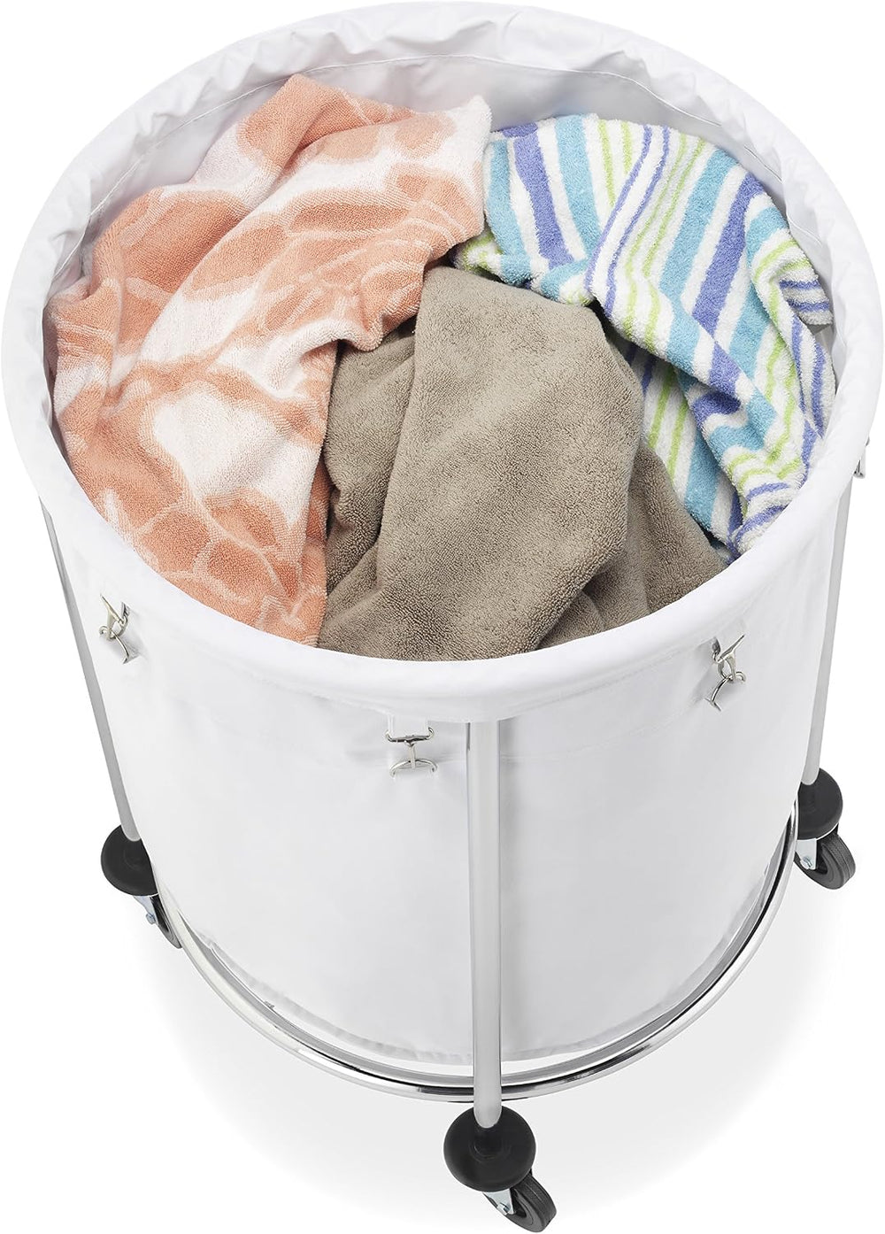 Whitmor Round Commercial Laundry Hamper with Removable Liner and Heavy Duty W...