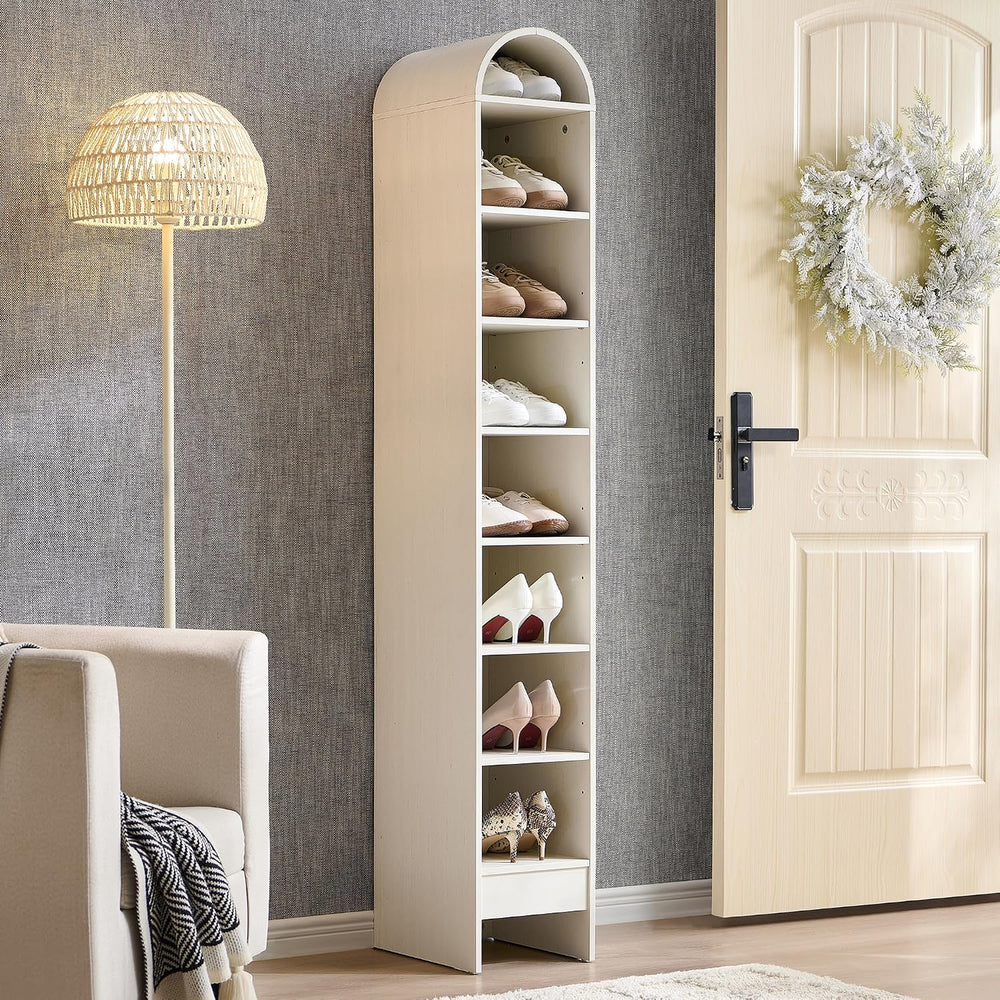 IFGET 67" Tall Arched Shoe Storage Cabinet, 8 Tiers Shoe Rack-Antique White