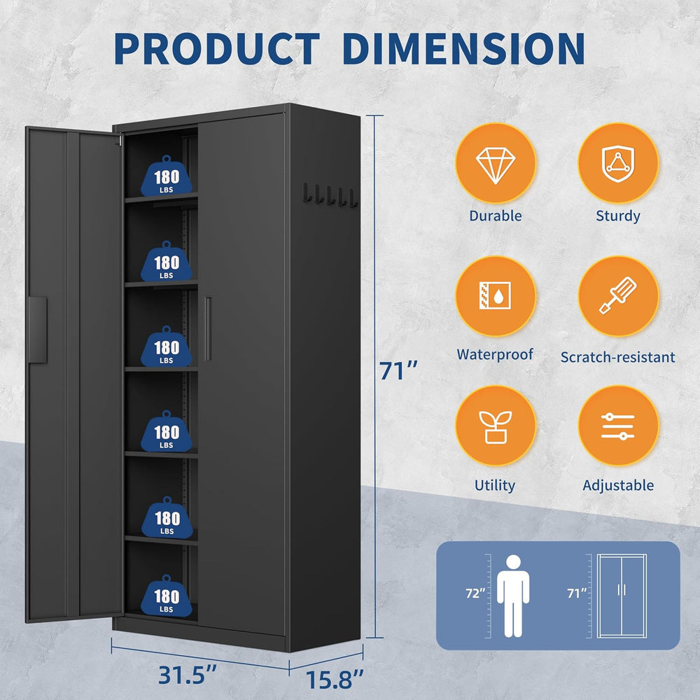 Metal Storage Cabinet with Lock,71” Garage Storage Cabinets with 2 Doors and ...