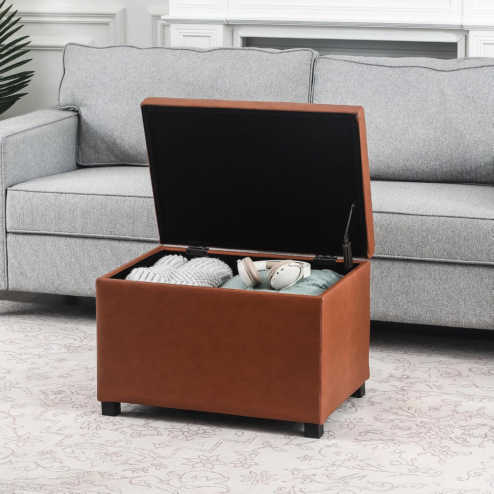 Asense 24-Inch Storage Ottoman Bench,Foot Stool Ottoman with Storage, Faux Le...