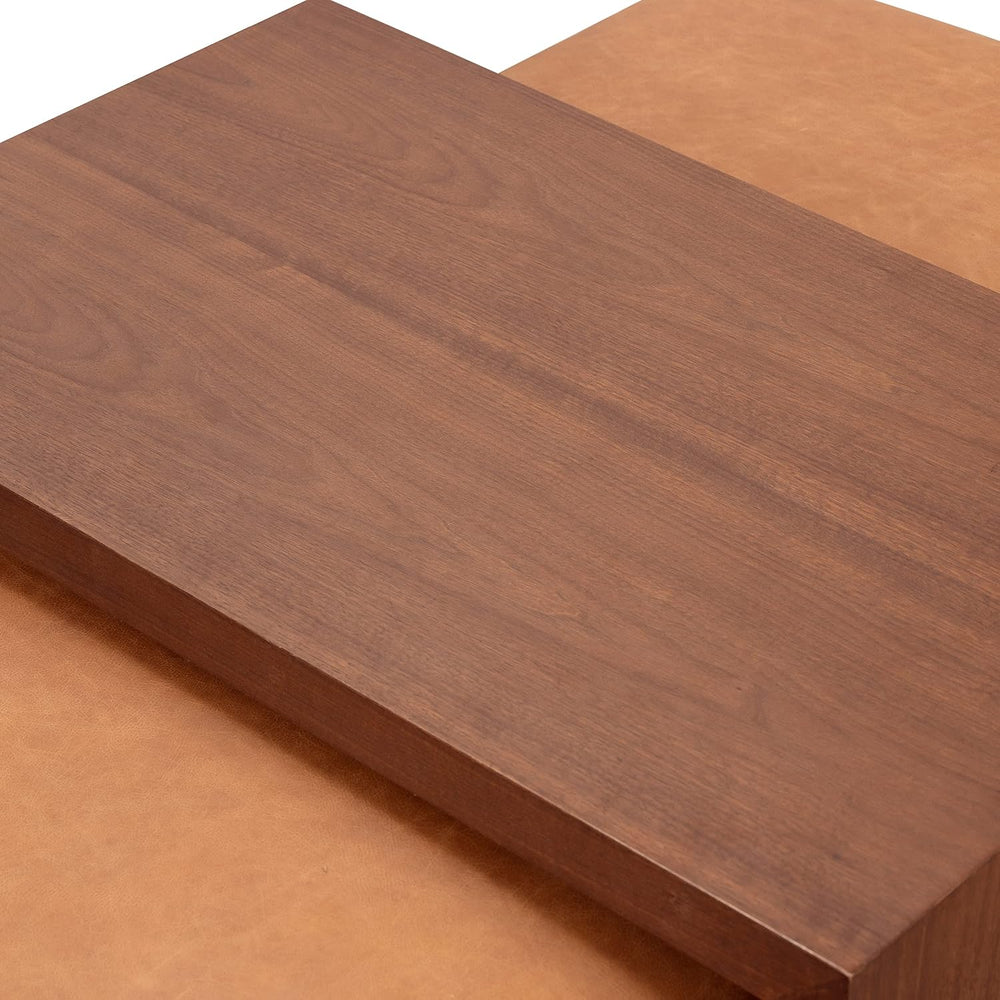 POLY & BARK Jarmo Leather Ottoman with Walnut Table in Full-Grain Pure-An...