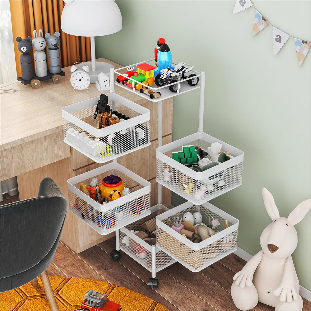 Fruit Basket for Kitchen No Assembly,Rotating Kitchen Storage Rack,Bathroom S...