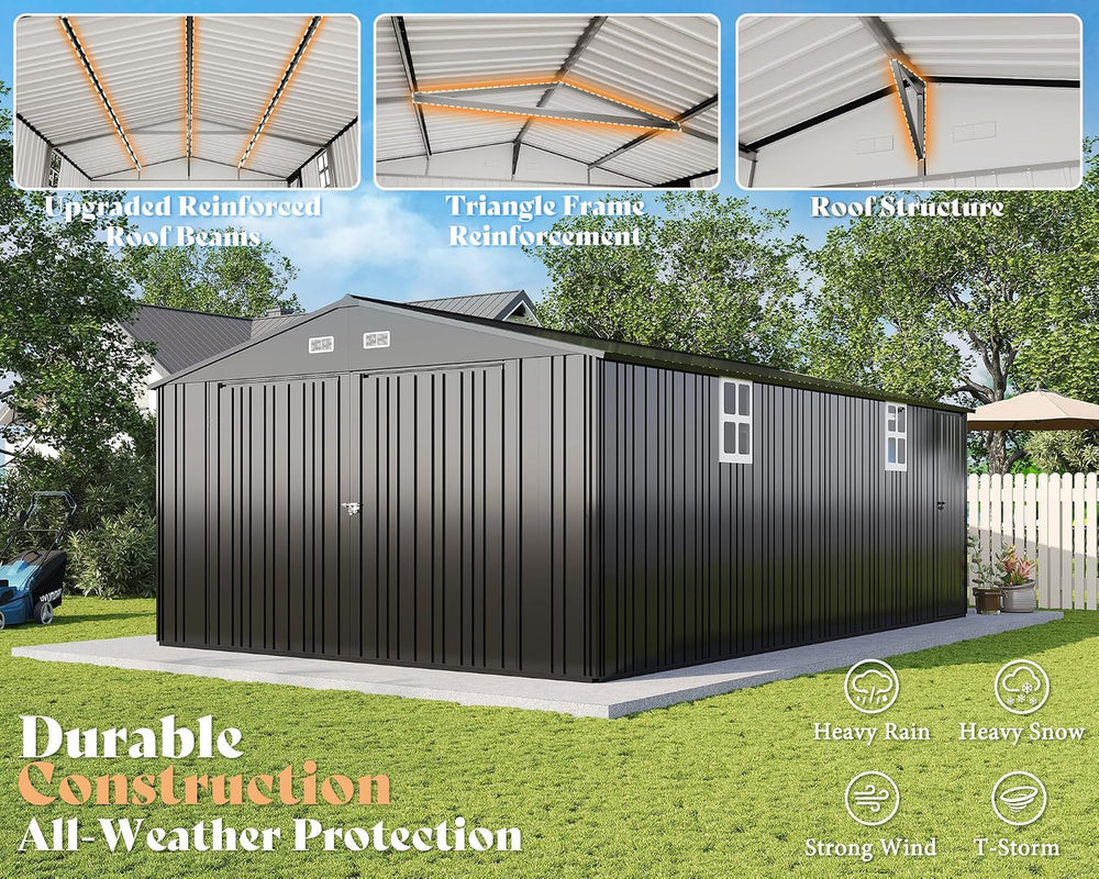 AMERLIFE 13x21x8.4 FT Garage Shed with 3 Lockable Doors & Reinforced Fram