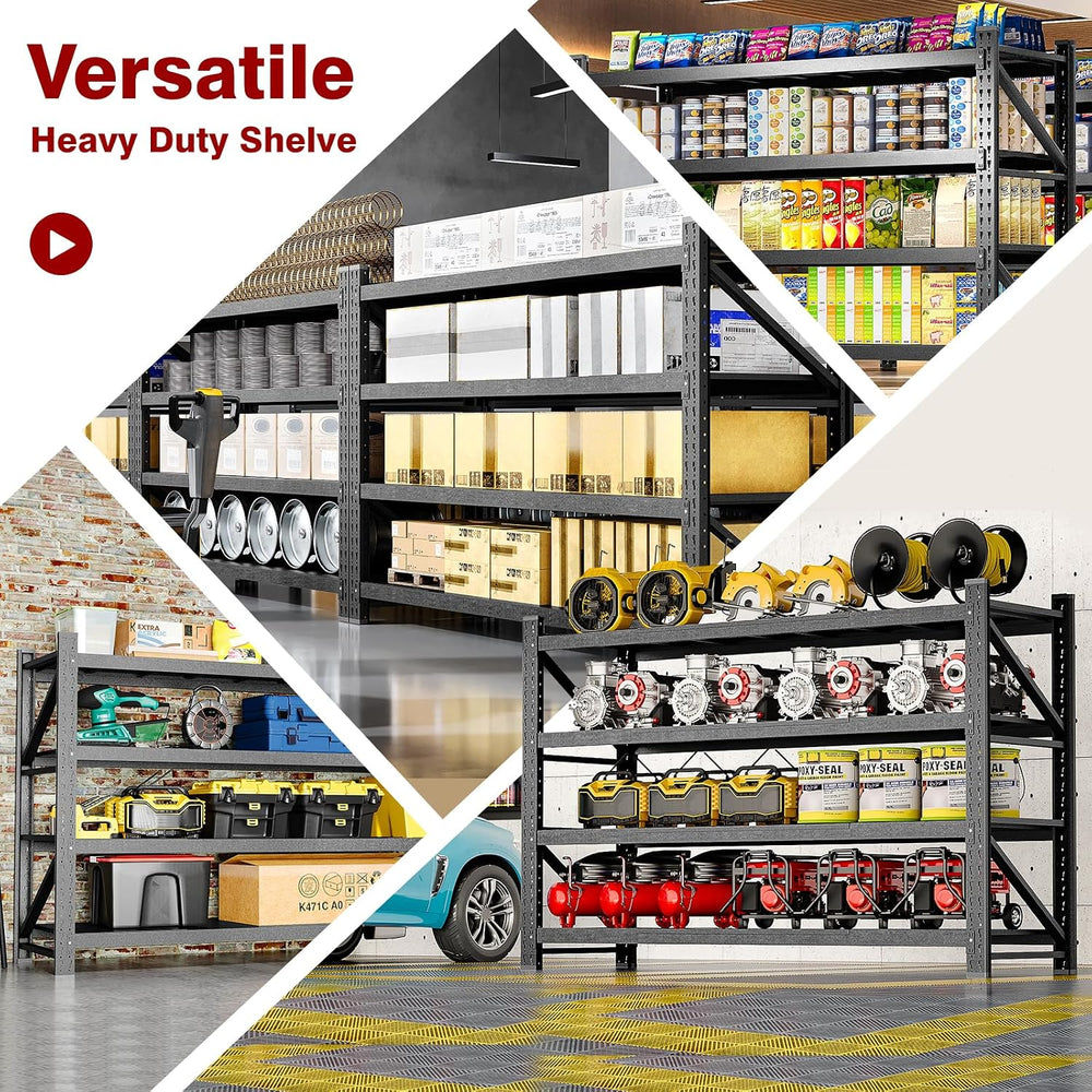 Fesbos 9000LBS Metal Steel Storage Shelves - 75" W Black 4 Tier Heavy Du...