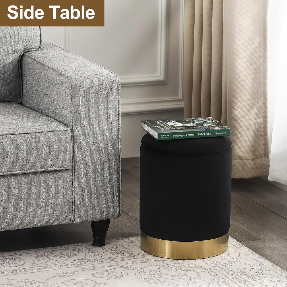 Joveco Round Storage Ottoman Footrest with Removable Lid, Velvet Upholstered ...