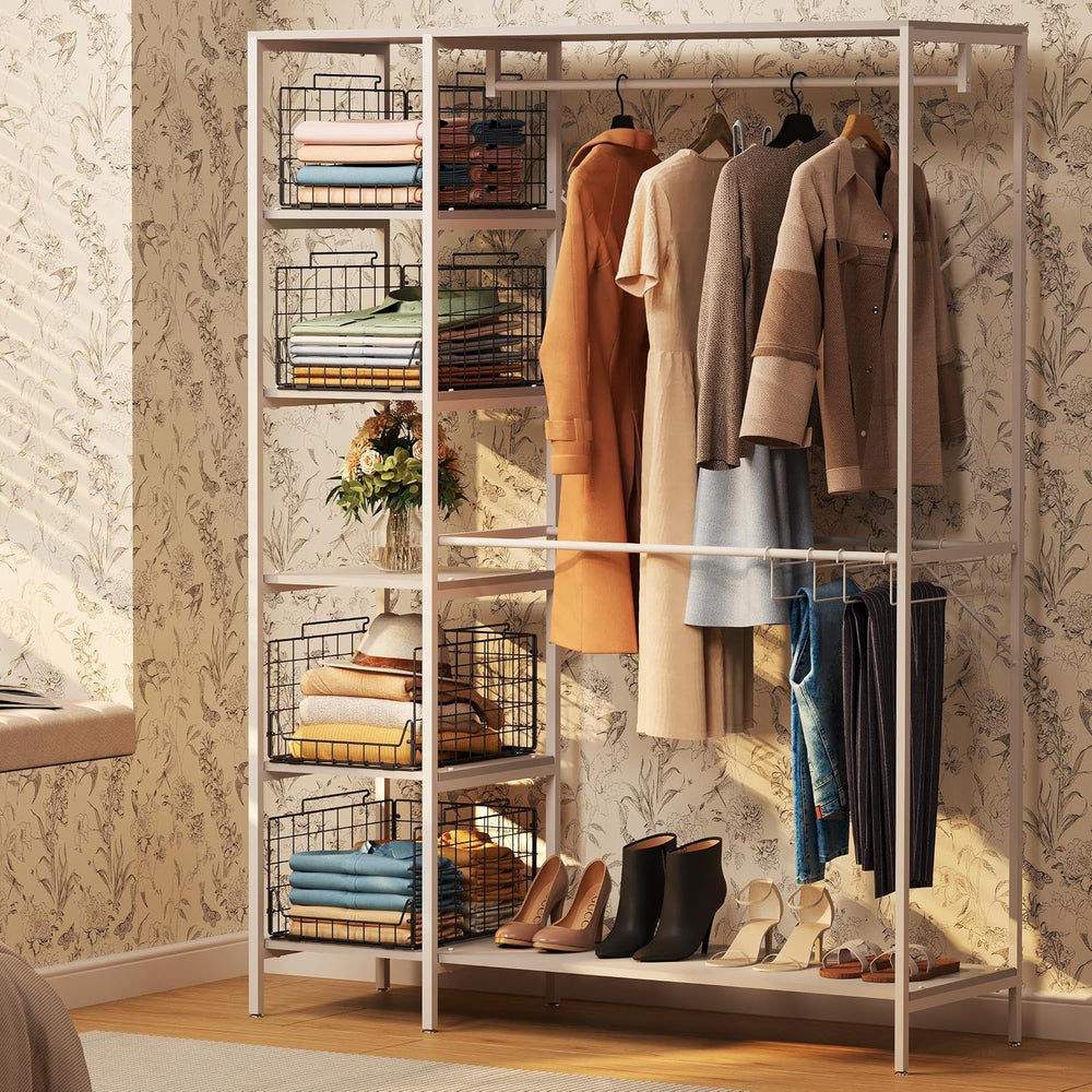 Jakyitvi 5-Tier Stackable Closet Organizer Shelf – Foldable Metal Storage Bin...