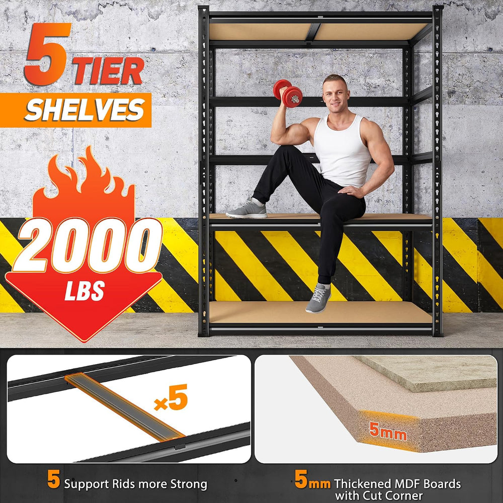 2000LBS Storage Shelves Heavy Duty,5-Tier Metal Shelving Unit for Pantry Gara...