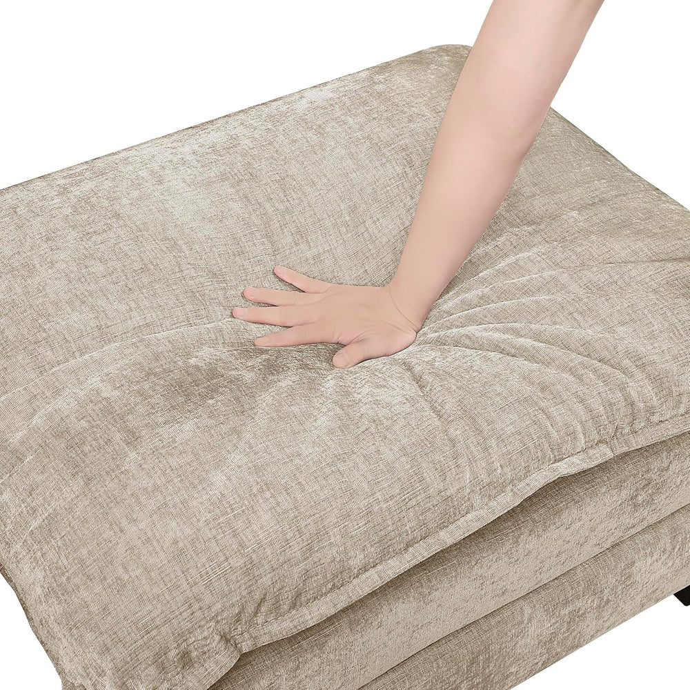 Lexicon Chenille Upholstered Rectangle Ottoman, Foot Stool, Black Faux Wood F...