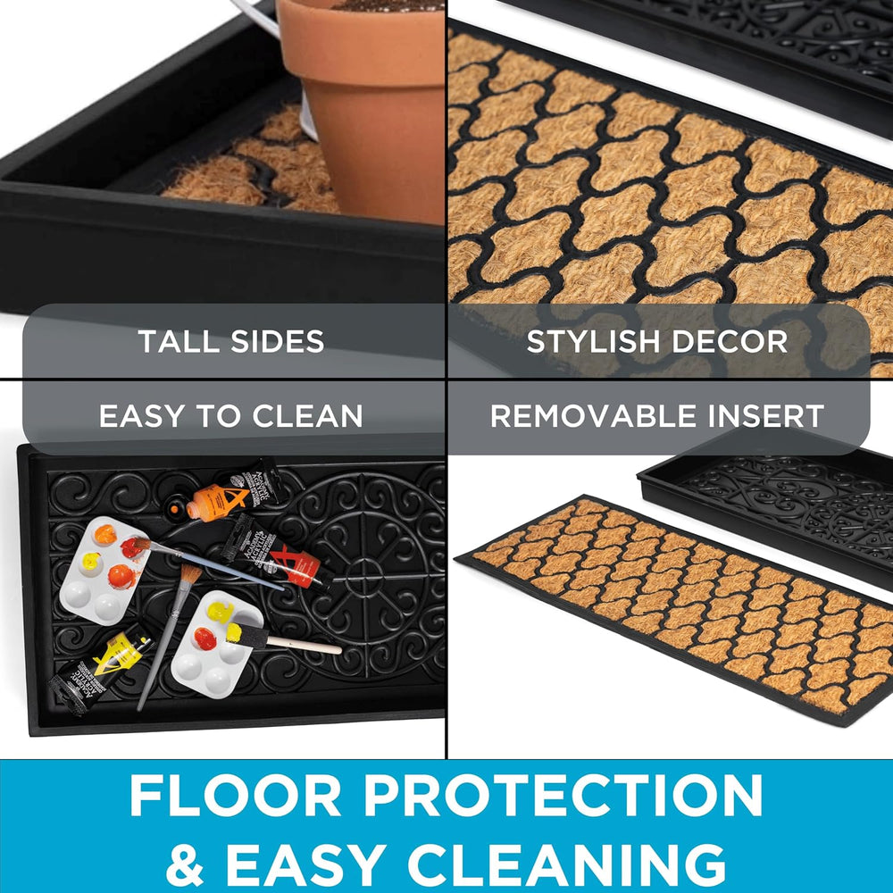 Rubber Boot & Shoe Tray | Coir Insert | 34" x 14" | Waterproof ...