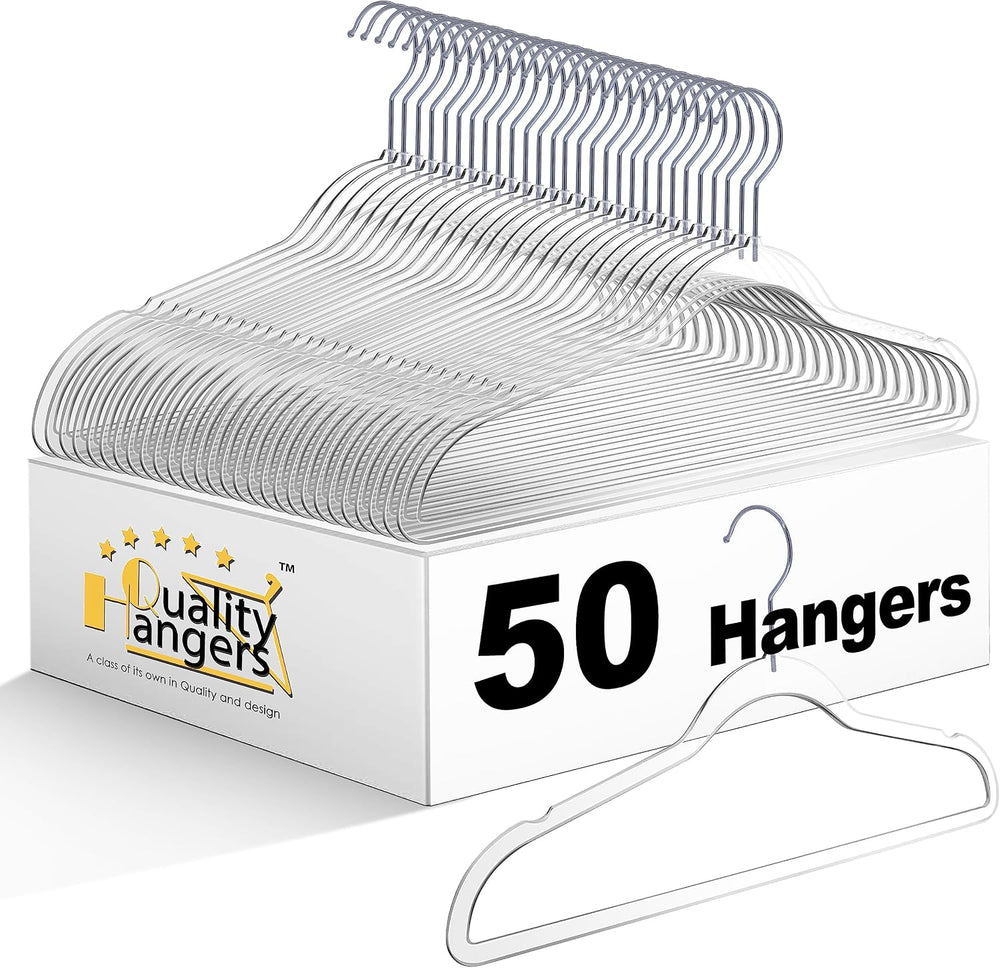 Quality Hangers Clear Plastic Hangers for Clothes | 50 Pack - 17.5 Inch | Hea...