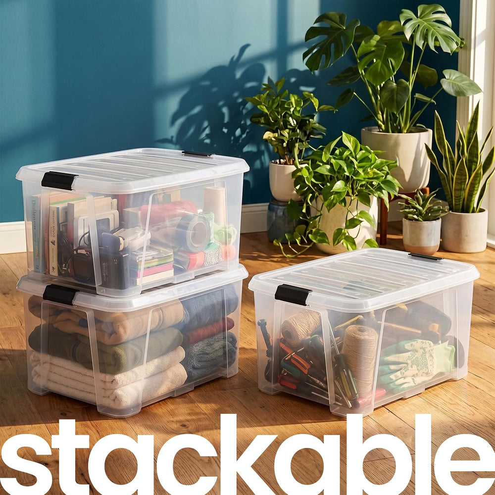 55 Qt Storage Bins with Lids, Clear Stackable, 6 Pack