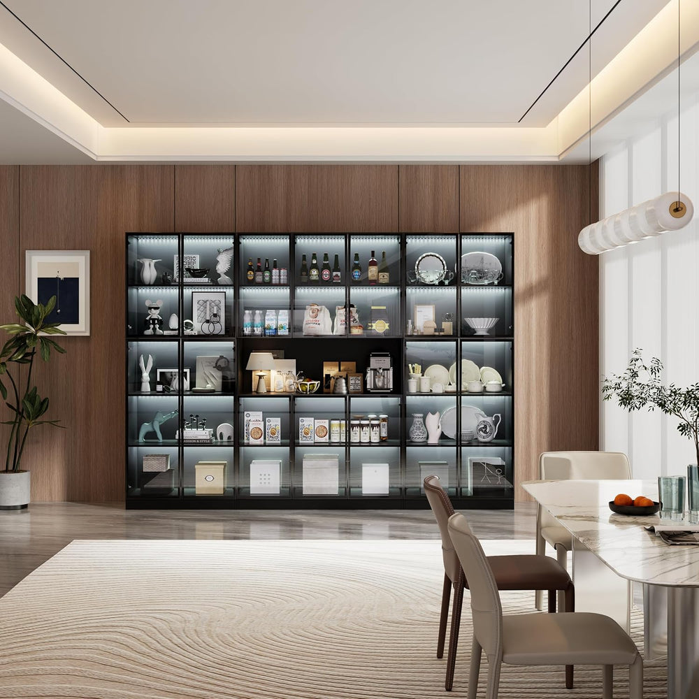 Bobve 78” LED Storage Cabinet Set with Glass Doors,Large Pantry Cabinets,Mult...