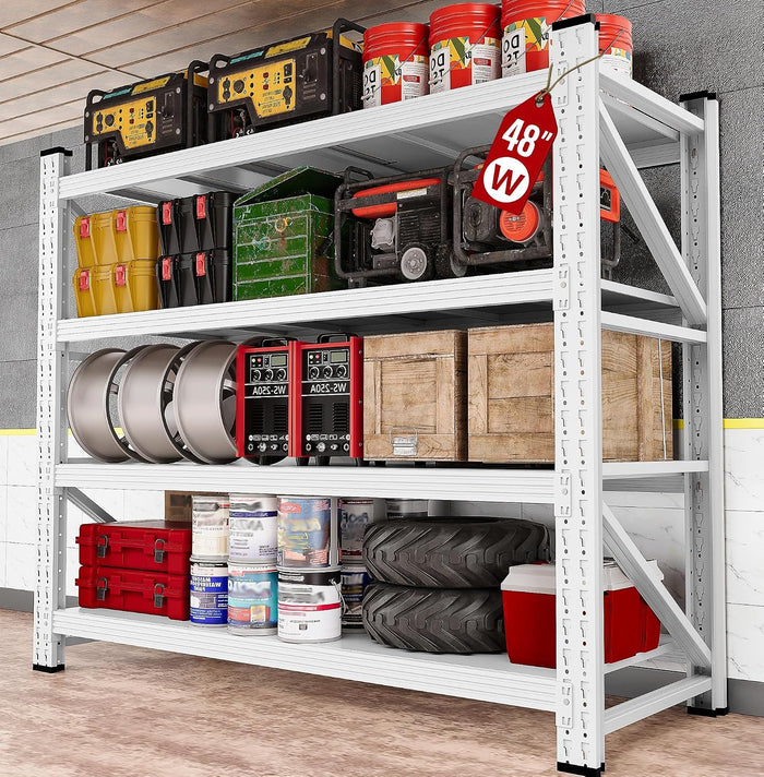 48" Wide Heavy Duty Garage Shelving Units,3000LBS 24 Deep Storage Shelves,White Metal Garage Shelves,Large Storage Rack,Steel Shelf,Industrial Shelving for Shop,Warehouse,48" W x 24" D x 70" H
