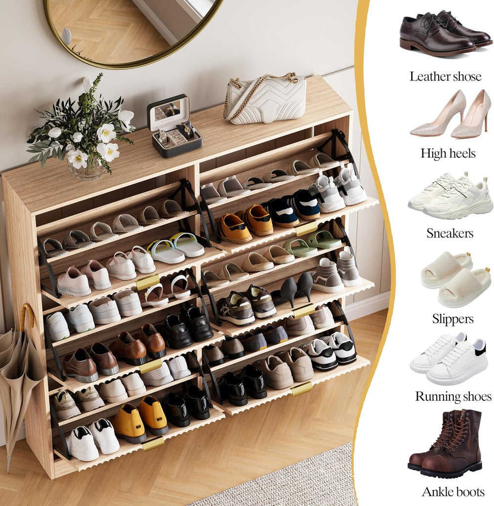 HUANLEGO Shoe Cabinet Storage for Entryway with 6 Flip Drawers, Oak