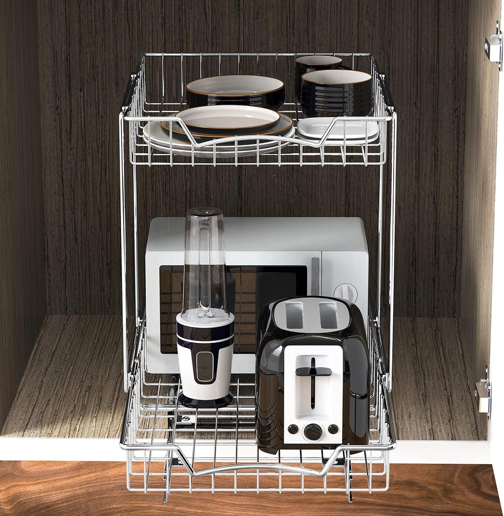 Simple Houseware 2-Tier (L+L) Pull Out Under Cabinet Sliding Shelf, Chrome