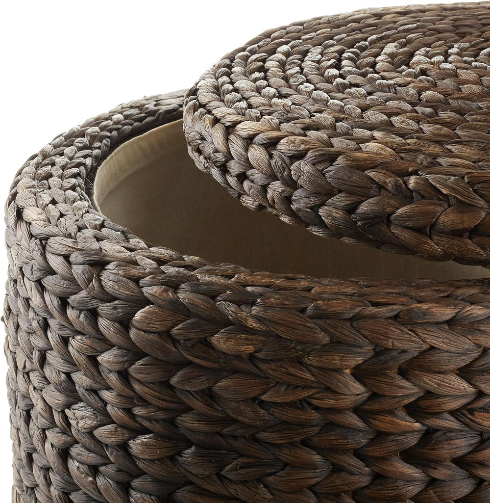 Casafield 17" Round Storage Ottoman with Lid - Espresso Dark Brown, Hand...