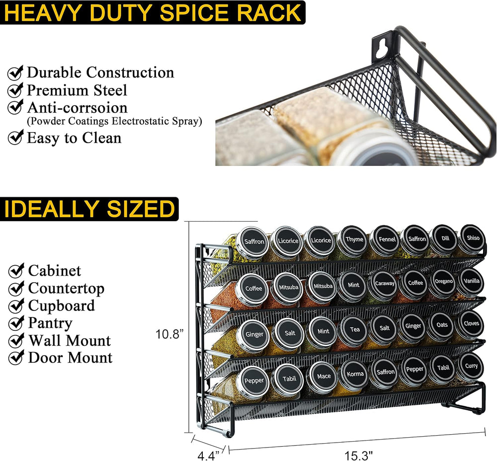 SpaceAid Spice Rack Organizer with 32 Spice Jars, 386 Spice Labels, Chalk Mar...