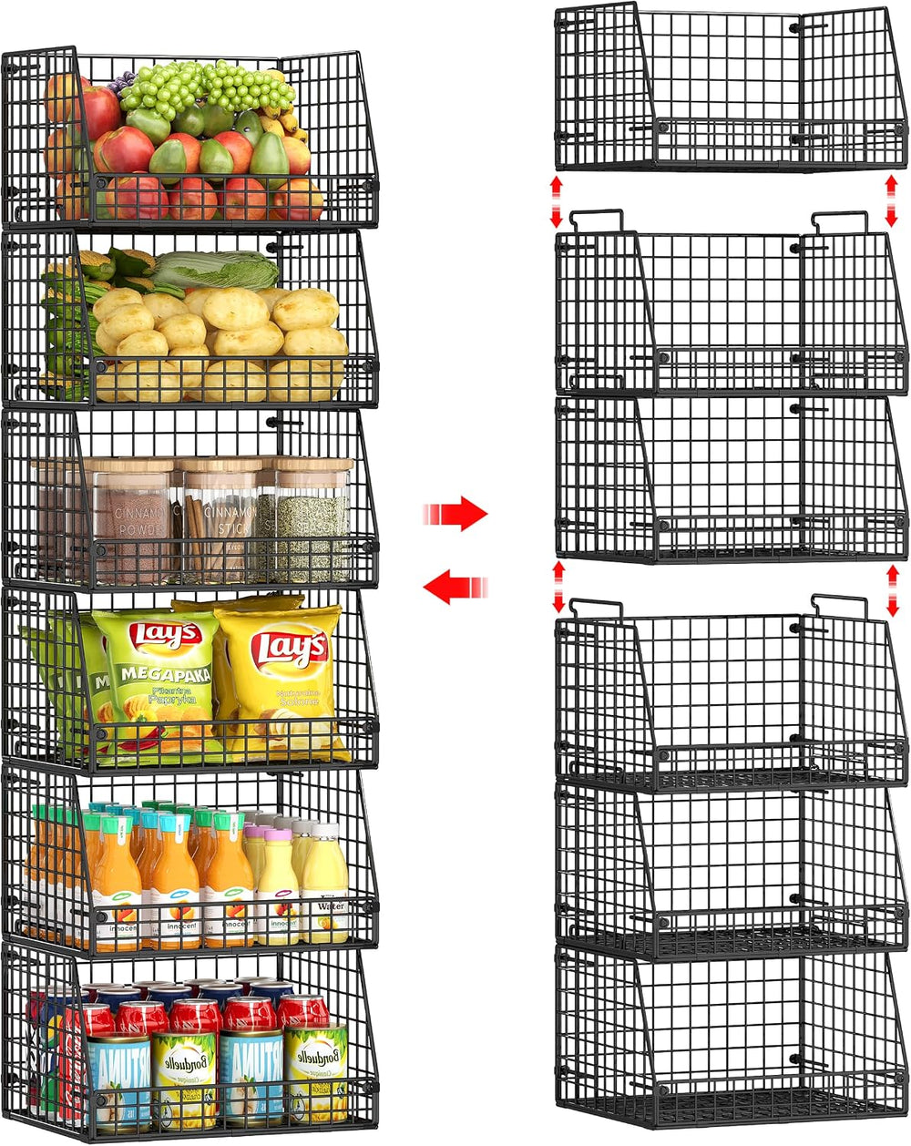 Jakyitvi 6 Pack Stackable Wire Baskets for Pantry,6 Pank Metal Pantry Organiz...