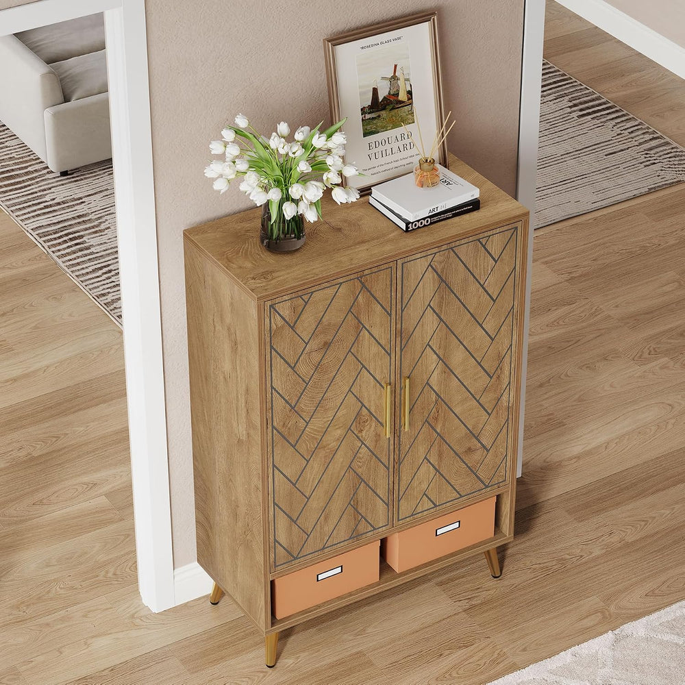 Tribesigns Entryway Shoe Cabinet with Doors (Natural Wood)