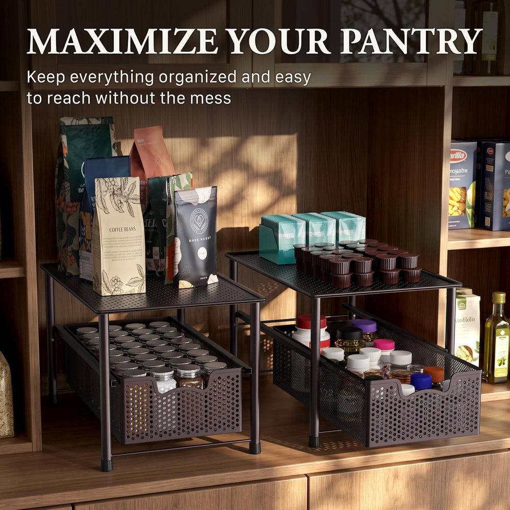 Simple Houseware Stackable Under Sink Sliding Basket Drawer, Brown