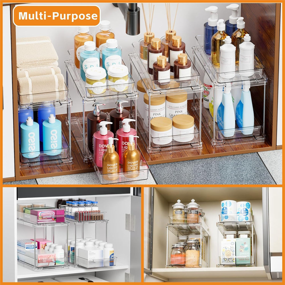 Yieach 4 Pack Under Sink Organizers and Storage,Clear Acrylic Bathroom Organi...