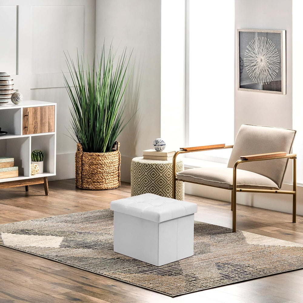 AmasSmile Ottoman with Storage,Folding Chest,17" Velvet,White 2 Pack