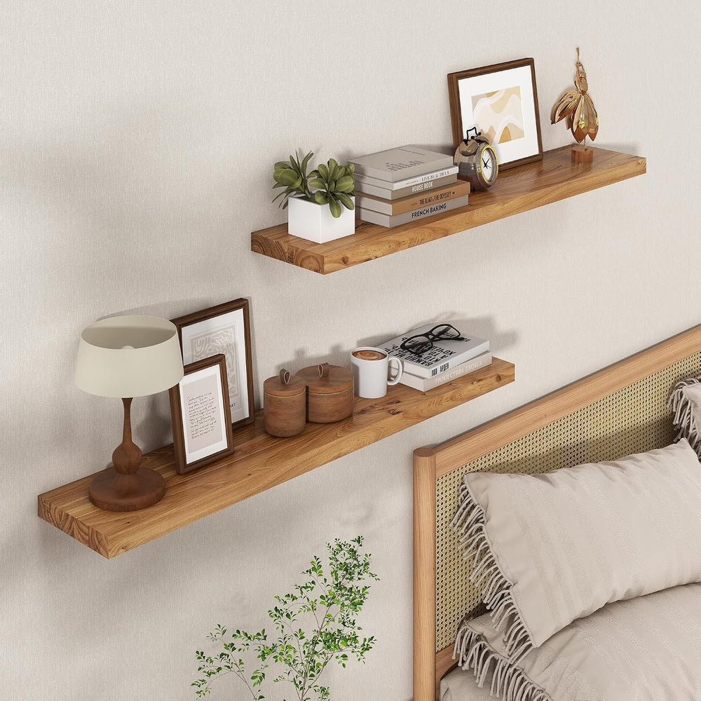 Floating Shelves for Wall, 36in Reclaimed Elm Wood Shelves, Natural, 2PCs