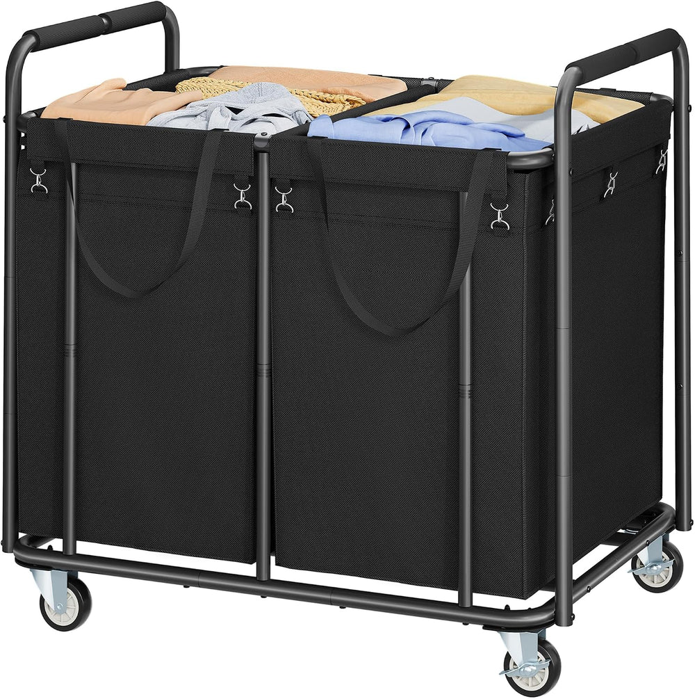 Tajsoon 2-Section Heavy Duty Laundry Sorter Cart with Wheels 450L, Black
