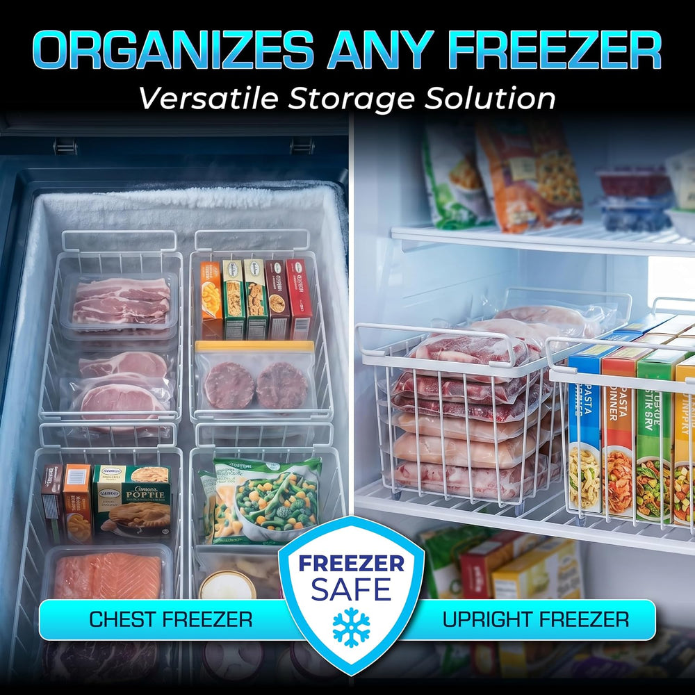 Deep Freezer Organizer Bins 4-Pack White with Portable Heat Sealer & Reus...