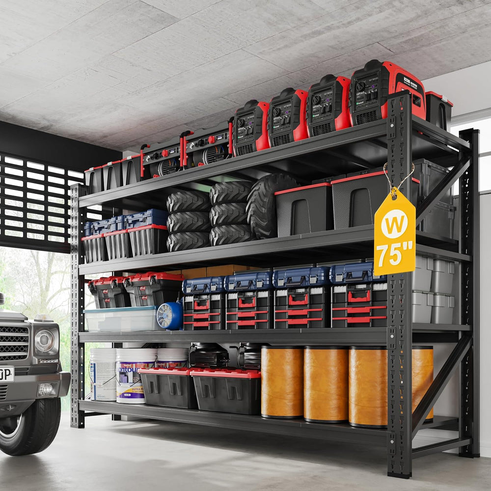 Fesbos 9000LBS Metal Steel Storage Shelves - 75" W Black 4 Tier Heavy Du...