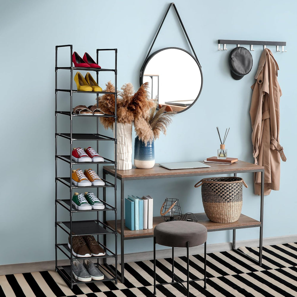 Relaxdays Shoe Rack, 10 Tiers, Narrow Metal Frame, Fabric Levels, Plug Togeth...
