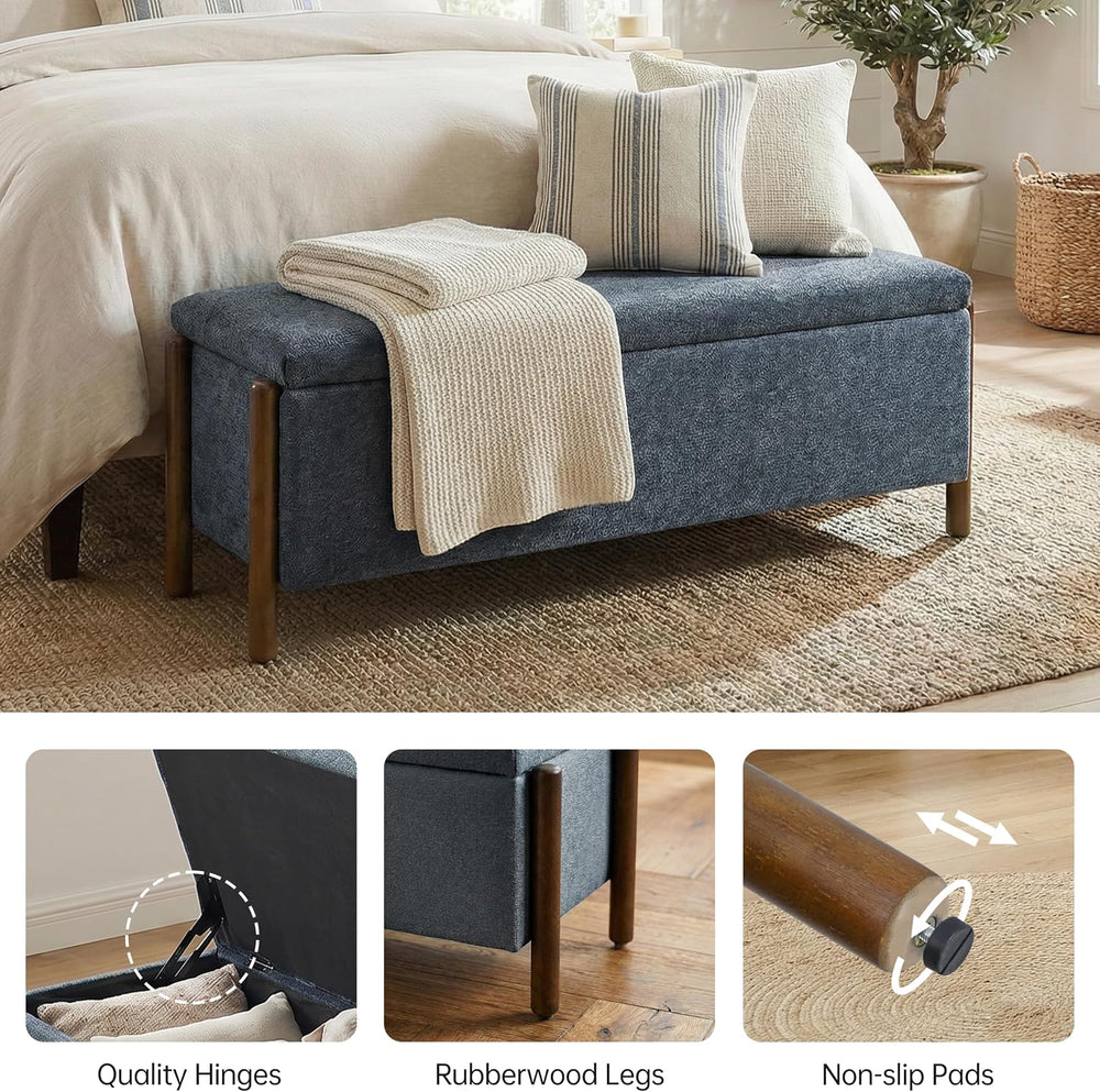 Usaint 47" Fabric Upholstered End of Bed Storage Ottoman Bench, Blue